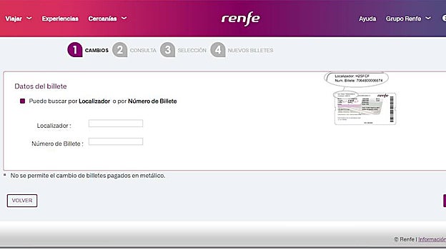 Formulario de cambio de billetes de renfe.com