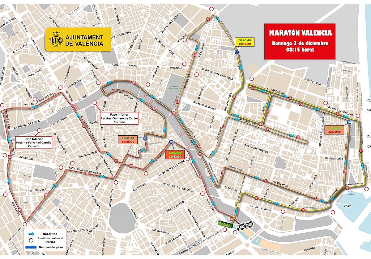Mapa del circuito del Maratón Valencia Trinidad Alfonso 2023