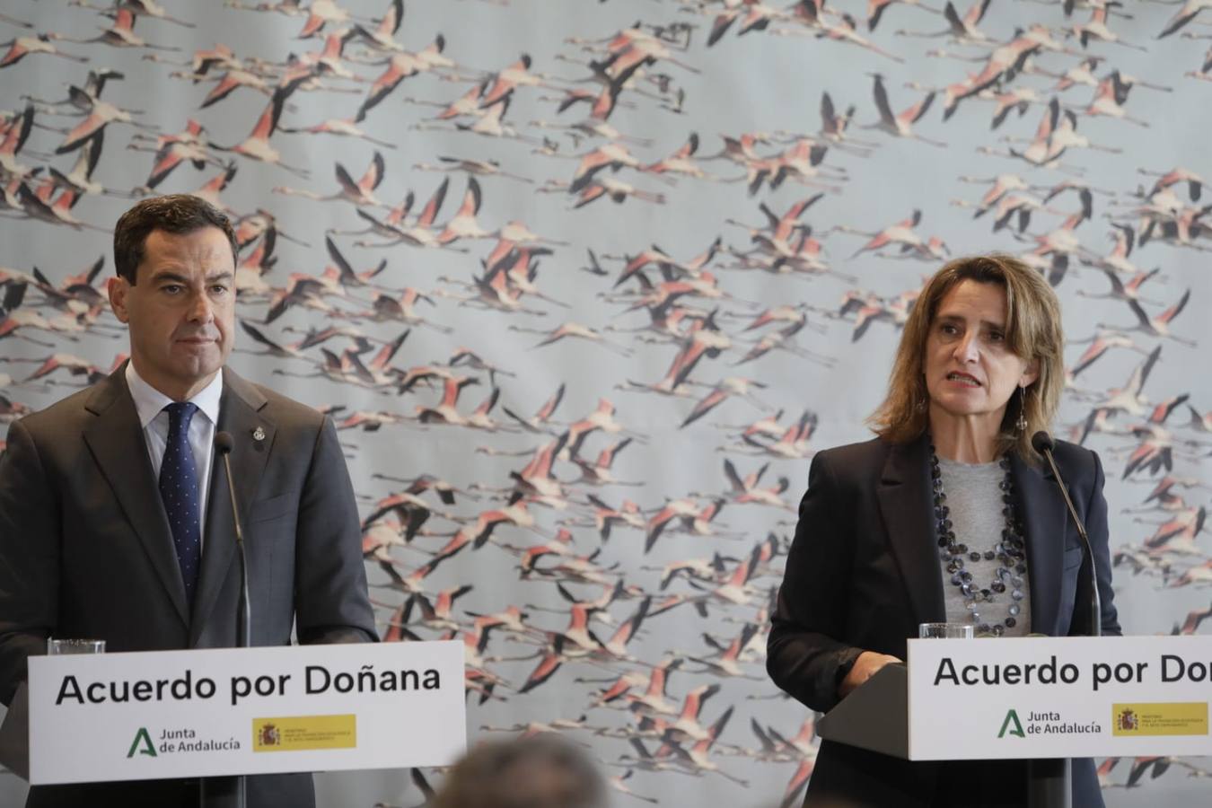 Rueda de prensa de Ribera y Moreno tras la firma de un protocolo de actuaciones en el Parque Nacional de Doñana