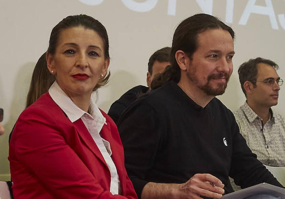 Yolanda Díaz y Pablo Iglesias, durante un acto de Podemos