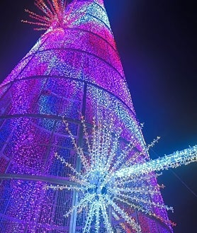 Imagen secundaria 2 - Si el pasado 17 de noviembre Puente Genil se adelantaba a toda Andalucía a la hora de encender su Navidad, este jueves 7 de diciembre ha vuelto a causar impresión con el nuevo espectáculo de luz y sonido que Ximenez Group ha instalado en el Paseo del Romeeral. Miles de personas se han dado cita para asistir a su encendido: un árbol de 35 metros de alto conectado por cinco estrellas fugaces de 25 metros de longitud. Un total de 200.000 luces. Pases a cada hora en punto desde que anochezca.