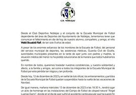 Fallece un niño de nueve años mientras entrenaba al fútbol en Noblejas
