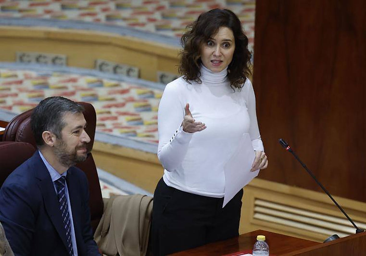 Isabel Díaz Ayuso, en la sesión de control en la Asamblea este jueves