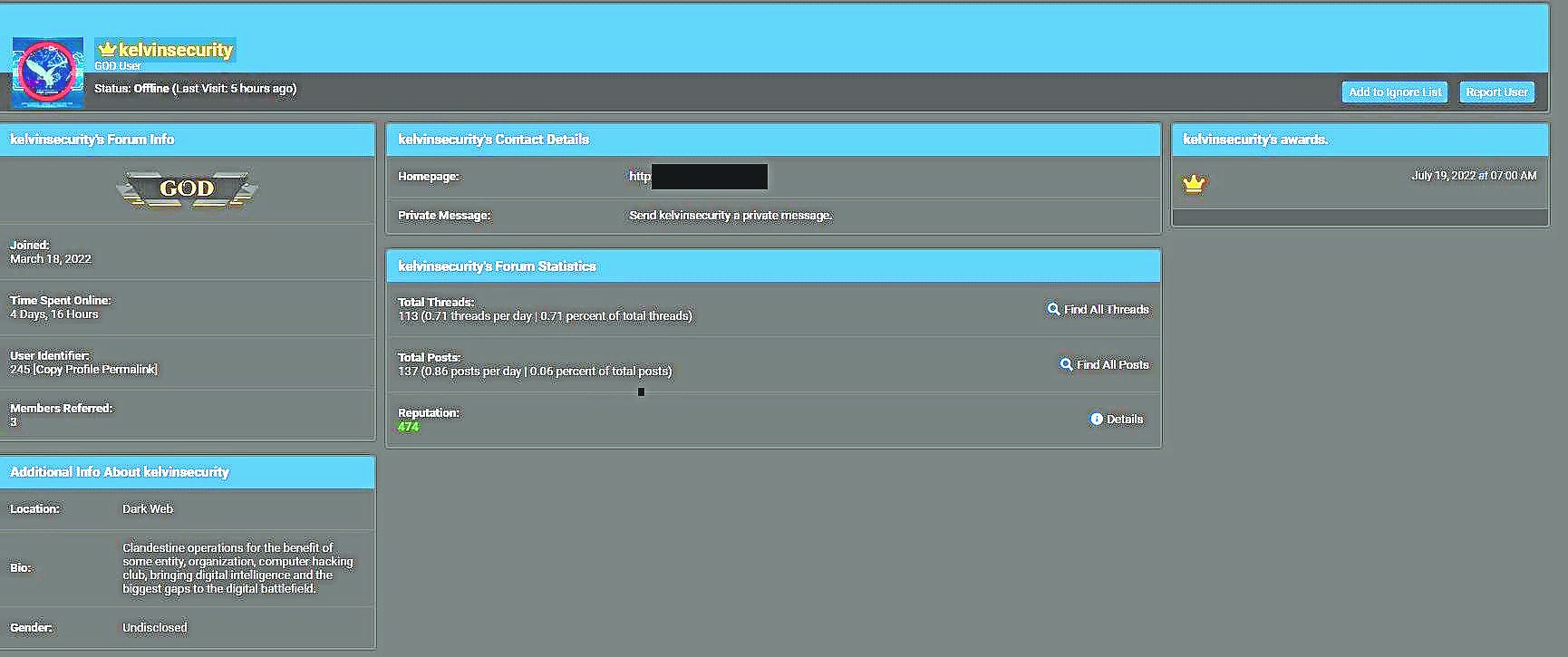 Captura de la 'dark web' donde el grupo ofrecía los datos sustraídos