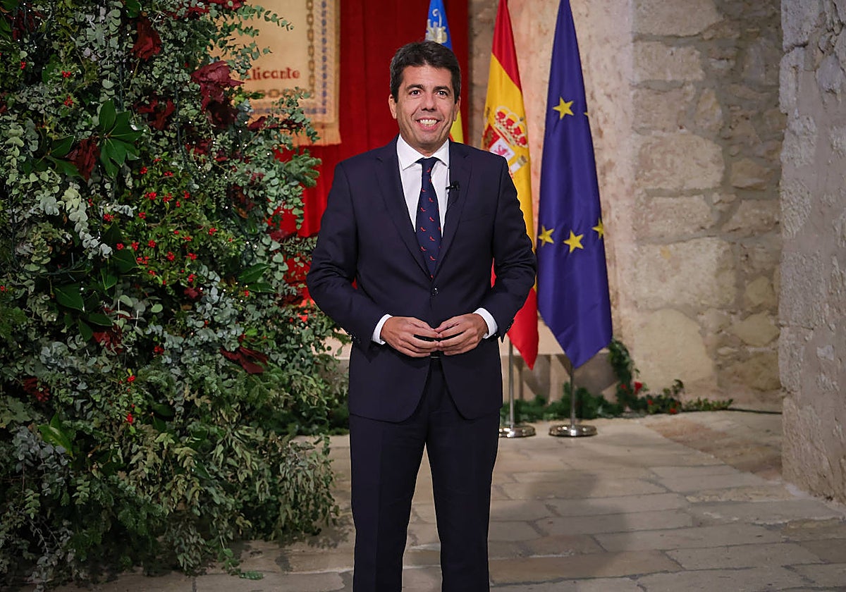 Imagen del presidente de la Generalitat Valenciana, Carlos Mazón, durante su discurso de fin de año