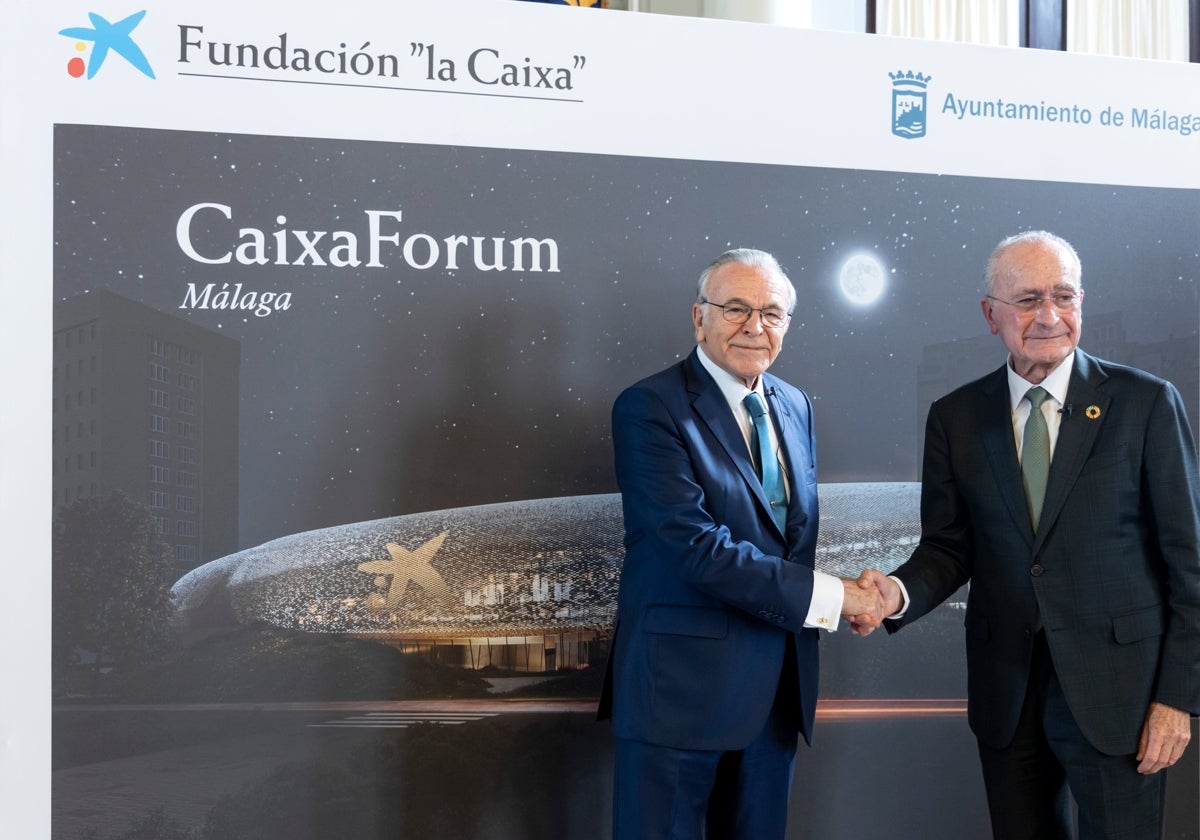 El presidente de Fundación La Caixa, Isidro Fainé, con el alcalde, Francisco de la Torre, en la presentación del nuevo edificio