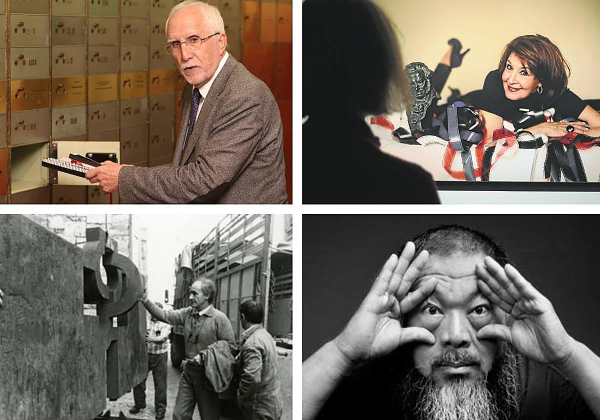 El escritor Luis Mateo Díez, fotografía de Concha Velasco en la exposición 'Castilla y León en los Goya', instalación de la escultura de Eduardo Chillida en Valladolid y el artista multidisciplinar Ai Weiwei