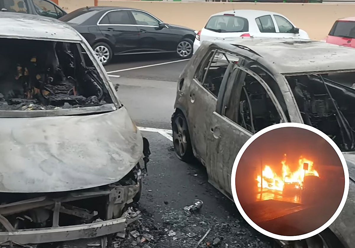 Dos de los tres coches devorados por las llamas en Getafe