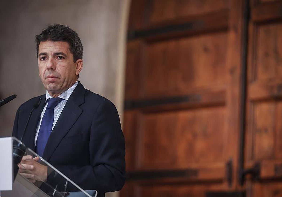 Imagen del presidente de la Generalitat Valenciana, Carlos Mazón, este martes en rueda de prensa