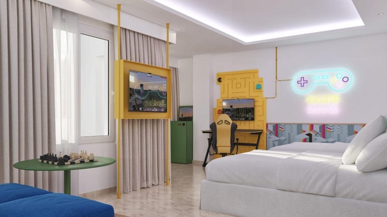 Imagen de una de las habitaciones 'piloto' del hotel Magic Sports, dedicada al fútbol