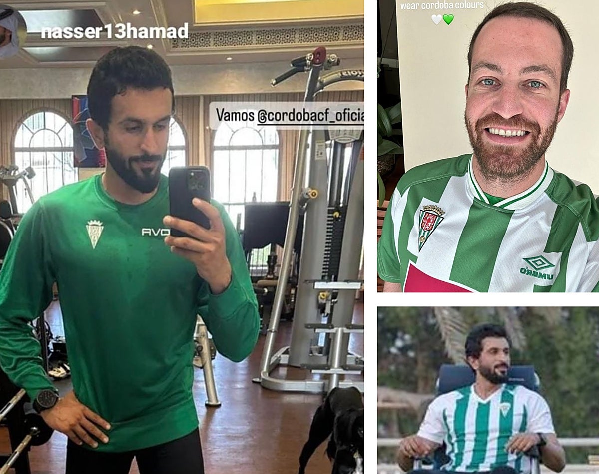 El príncipe Shaik Nasser y Faisal bin Jamil con camisetas blanquiverdes