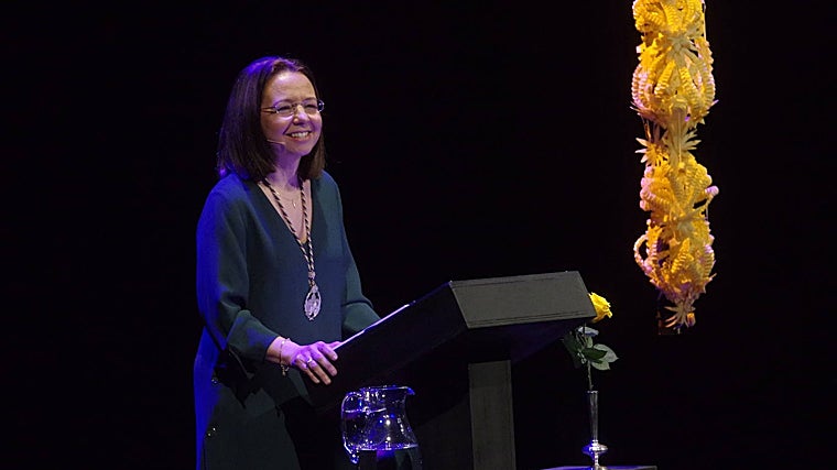 Paloma Saborido, durante su pregón de la Semana Santa de Málaga, en 2019