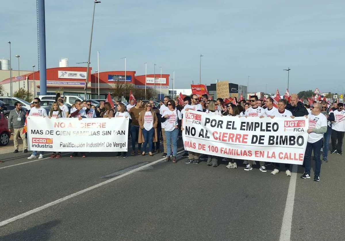 Imagen de la manifestación llevada a cabo este sábado por la plantilla de Bimbo en Alicante