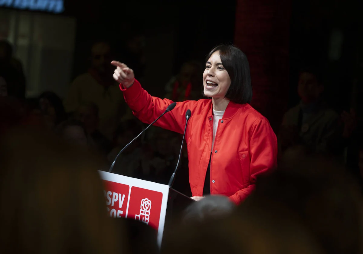 Imagen de la ministra de Ciencia, Diana Morant, este lunes en Gandía, en el acto en el que ha anunciado su candidatura a liderar el PSPV