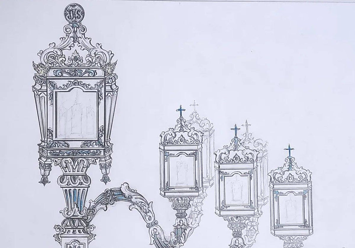 Dibujo de los faroles de cola que llevará el palio de la Nazarena