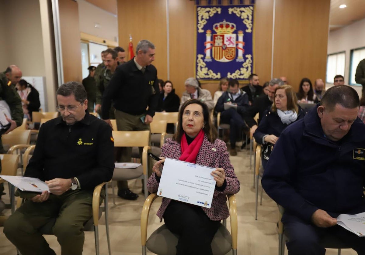 La ministra de Defensa Margarita Robles durante la explicación del siniestro en Cerro Muriano