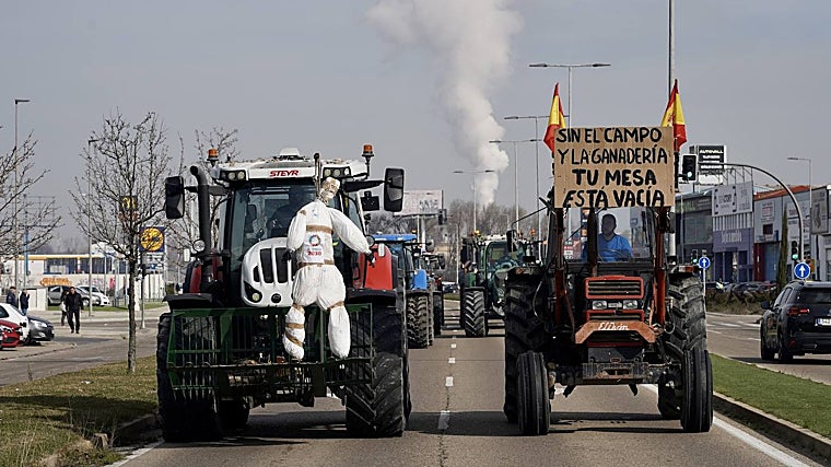 Columna de tractores, a su llegada a Valladolid capital