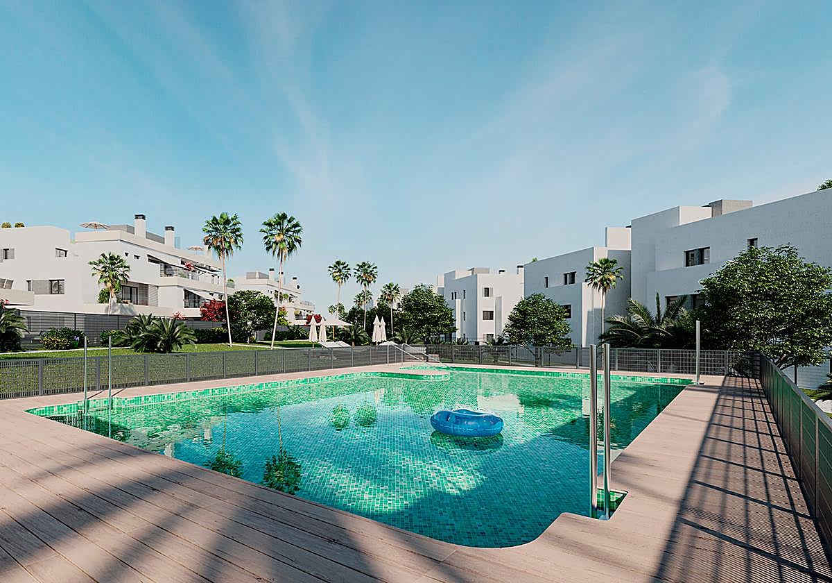 Imagen de la piscina de cloración salina en la promoción Alma de Córdoba