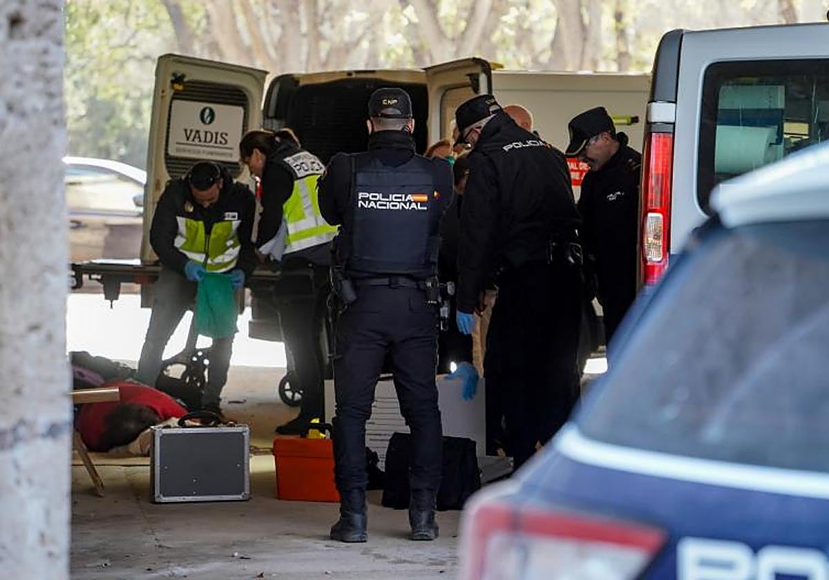 Varios agentes de Policía en el lugar donde han sucedido los hechos, bajo el Puente del Real