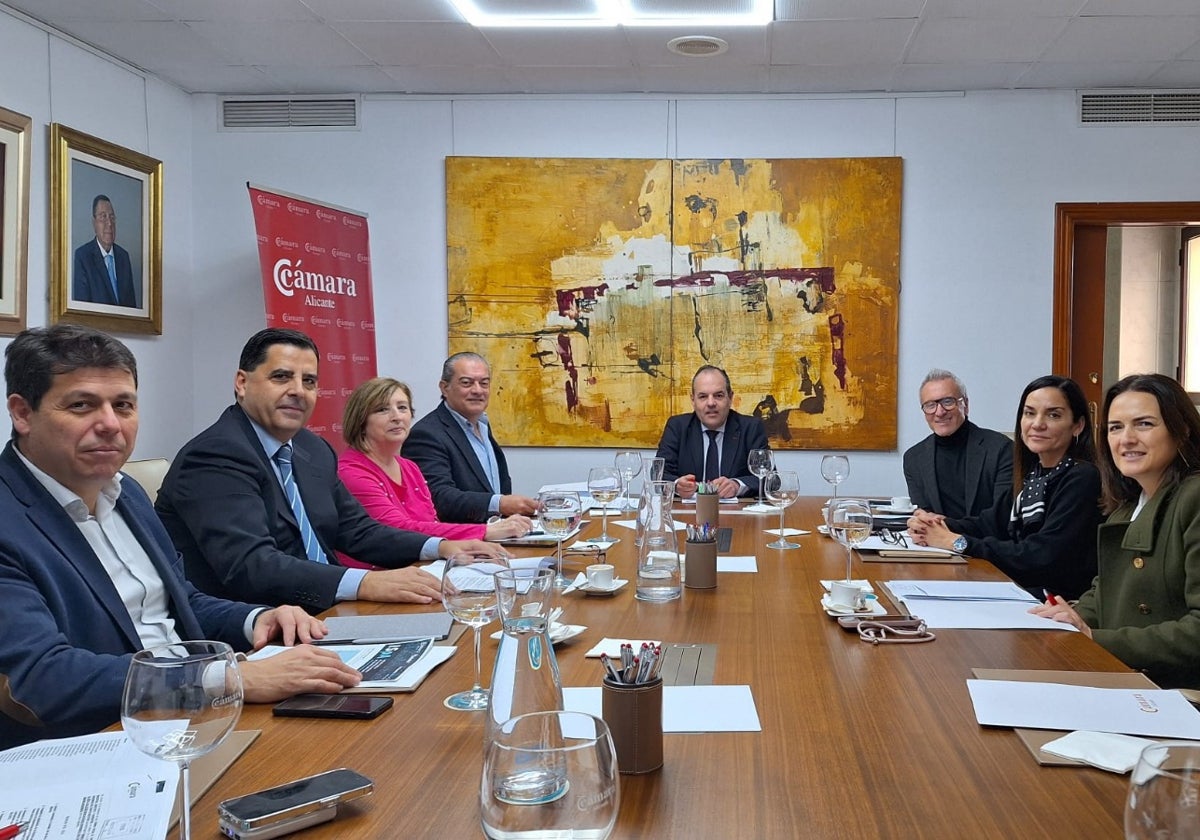 El presidente Carlos Baño y el resto del Comité Ejecutivo de la Cámara de Comercio de Alicante.