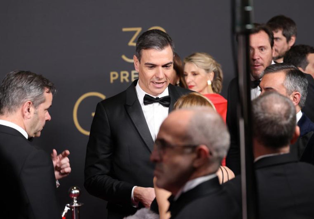 El presidente del Gobierno, Pedro Sánchez, posa en la alfombra rosa de los Premios Goya