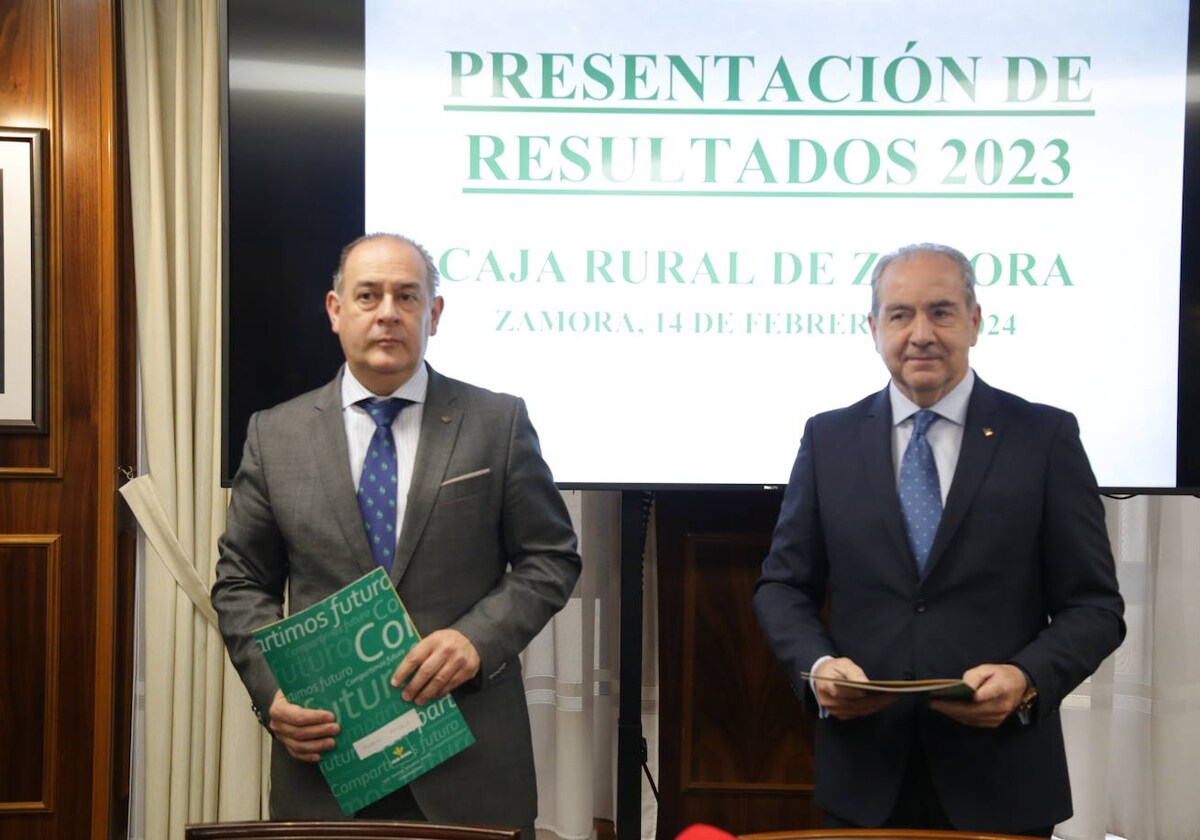 El presidente de Caja Rural de Zamora, Nicanor Santos, y el director general, Cipriano García