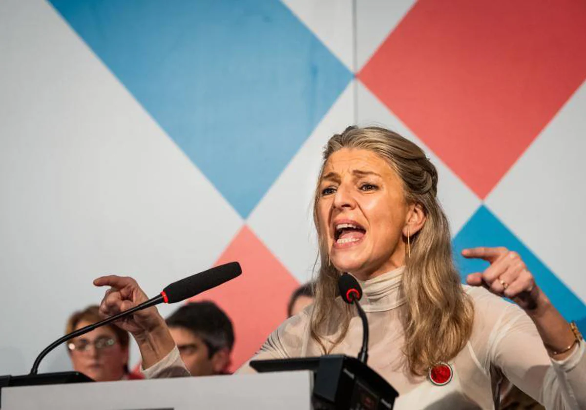 Yolanda Díaz, el pasado viernes, en el cierre de la campaña de Sumar para el 18F, en Santiago