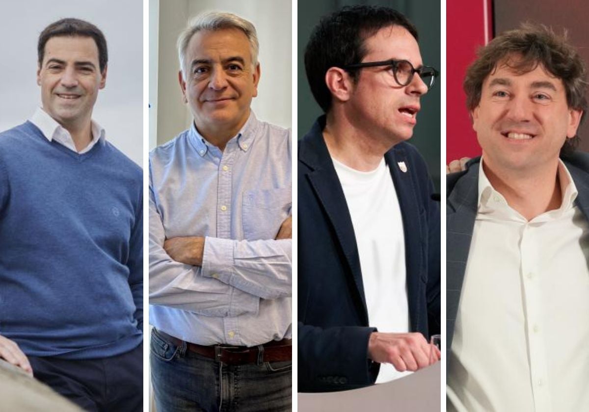 Los candidatos Imanol Pradales (PNV), Javier de Andrés (PP), Pello Otxandiano (Bildu) y Eneko Andueza (PSE)