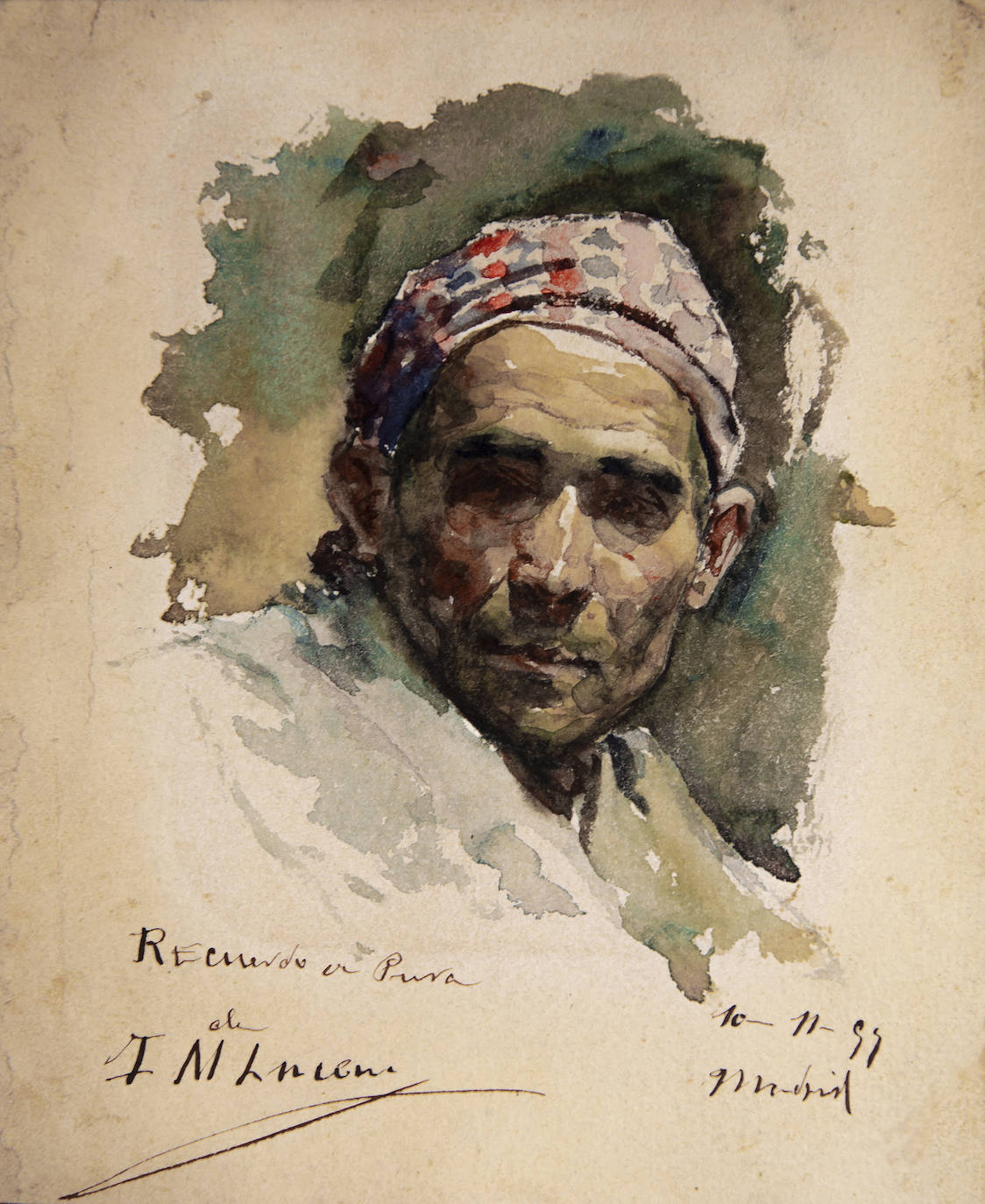 Todo comenzó al fijar la mirada sobre una pequeña acuarela que, colgada en la pared del salón de nuestras tías, siempre había pasado desapercibida a pesar de su indudable calidad…al retirar el paspartú que la enmarcaba apareció la siguiente dedicatoria: “Recuerdo a Pura de T.M. Lucena 10-11-99 Madrid”