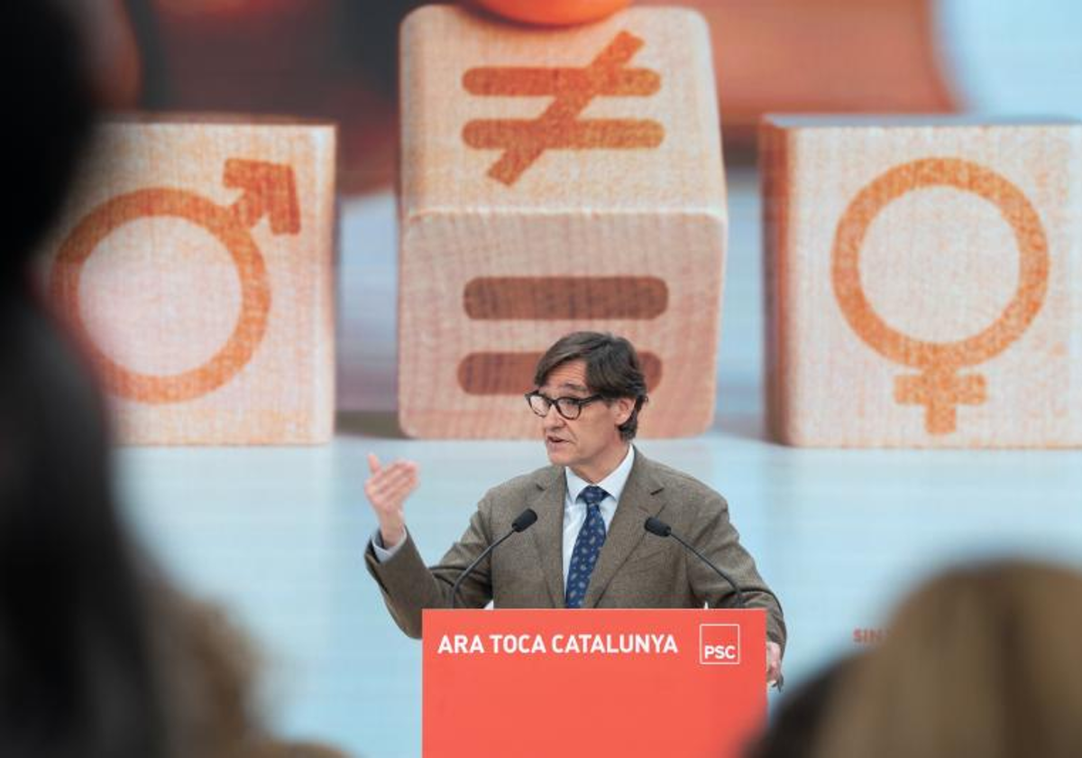 Salvador Illa, líder del PSC, durante un acto de su partido en Barcelona, la semana pasada