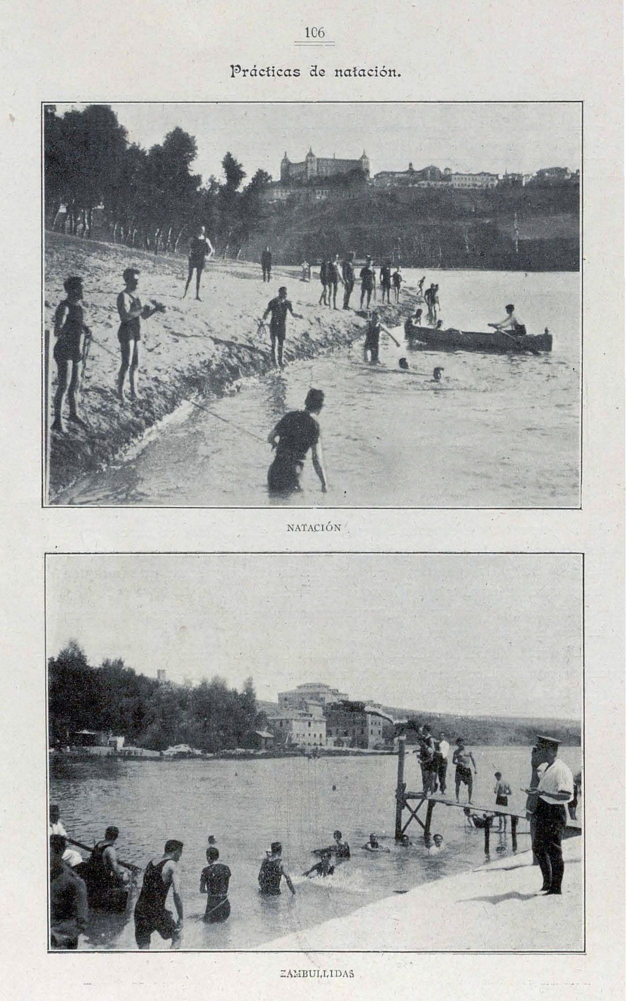 Prácticas de natación y zambullidas en las orillas del Tajo, en el paraje de Safont. 'Memoria. Cursos 1920-1921-1923'