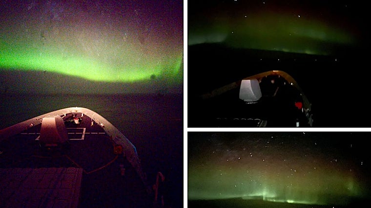Imágenes de la aurora boreal desde la fragata Cristóbal Colón