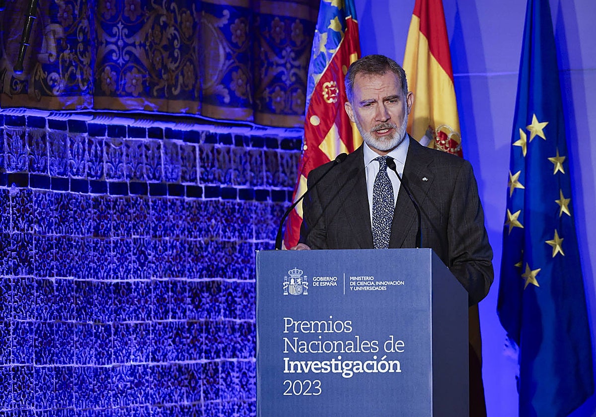 Imagen del Rey Felipe Vi, este jueves, durante su discurso en la entrega de los Premios Nacionales de Investigación