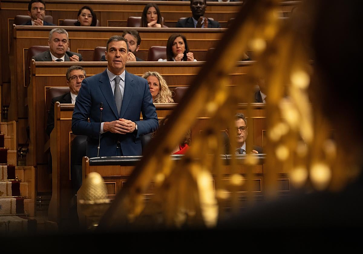 El presidente del Gobierno, Pedro Sánchez, interviene durante una sesión de control al Gobierno en el Congreso de los Diputados