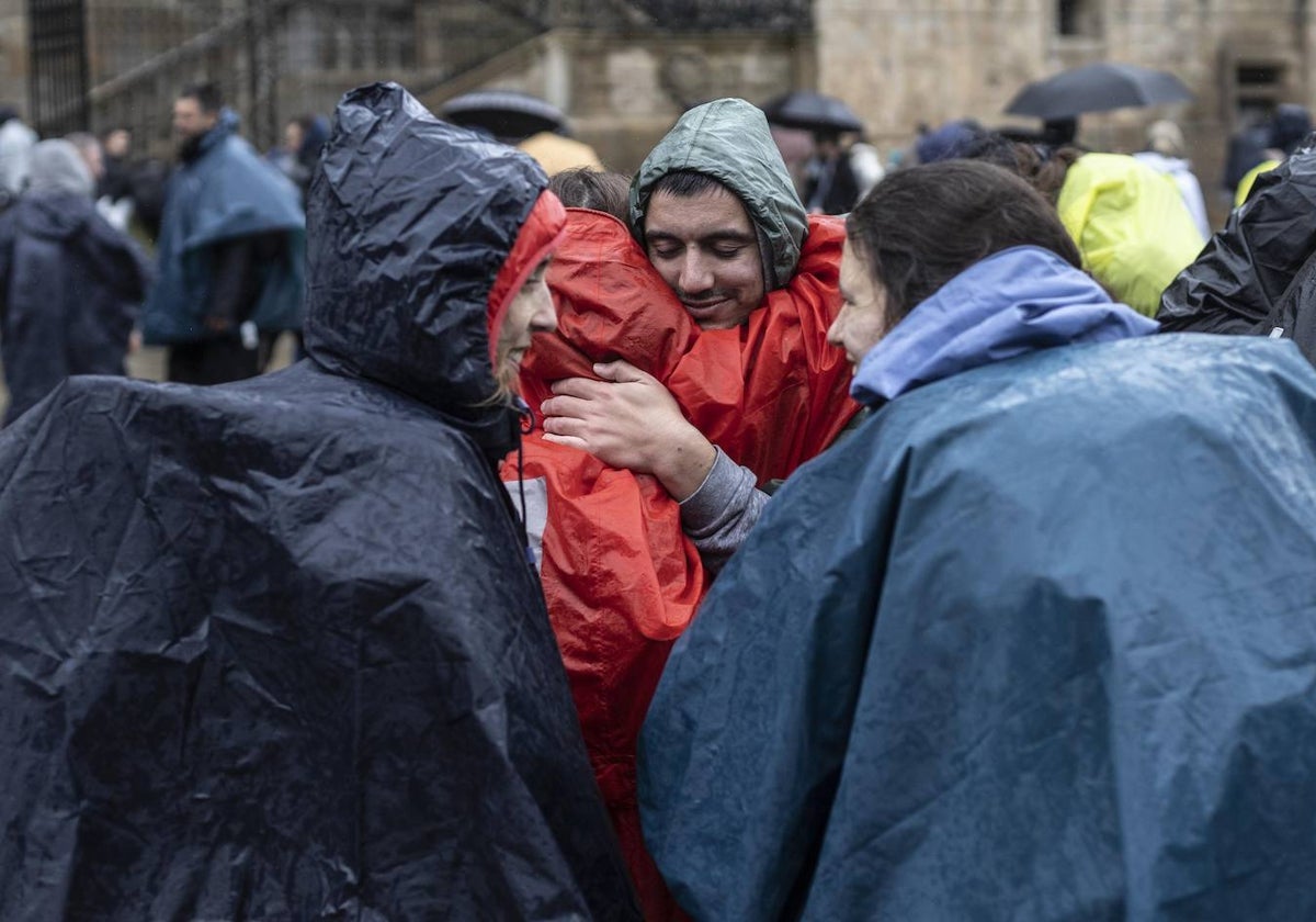 Peregrinos a su llegada esta Semana Santa al Obradioiro