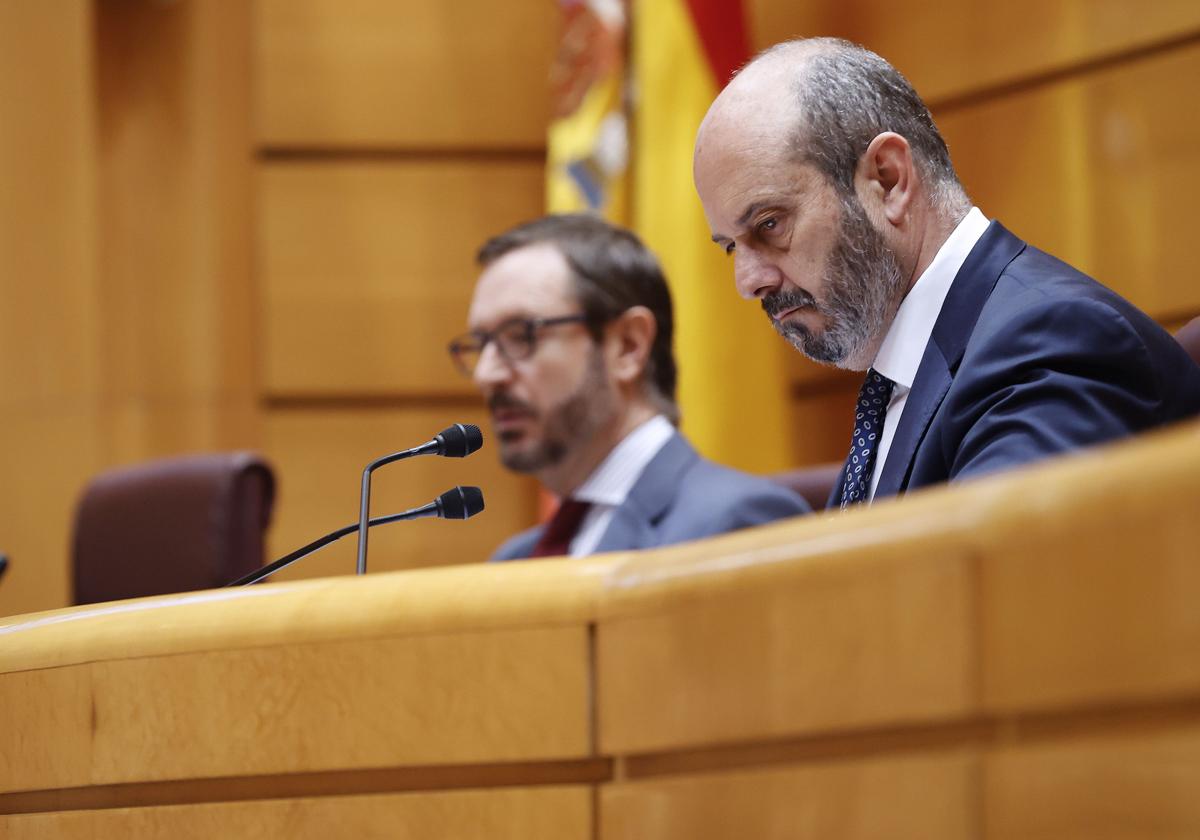 El presidente del Senado, Pedro Rollán, durante un pleno de la Cámara Alta