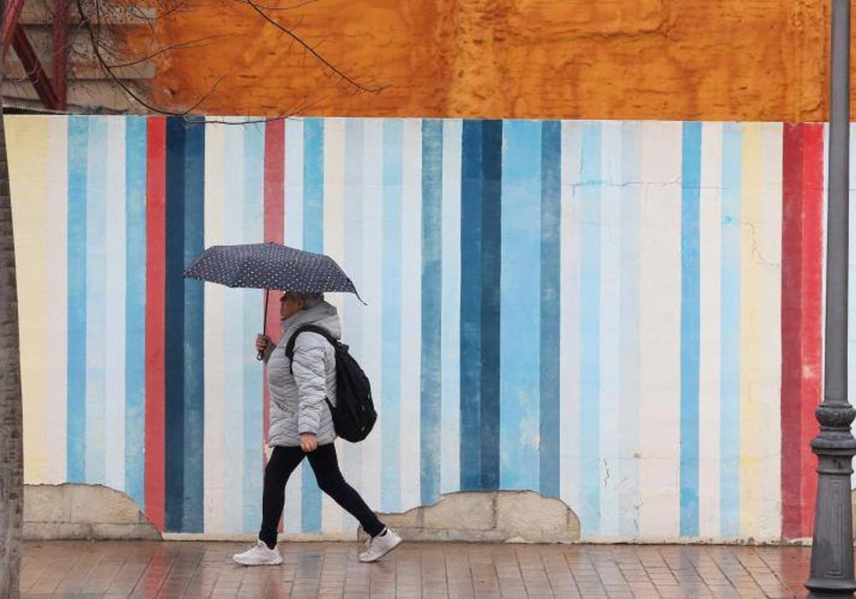 Una mujer bajo la lluvia en Córdoba