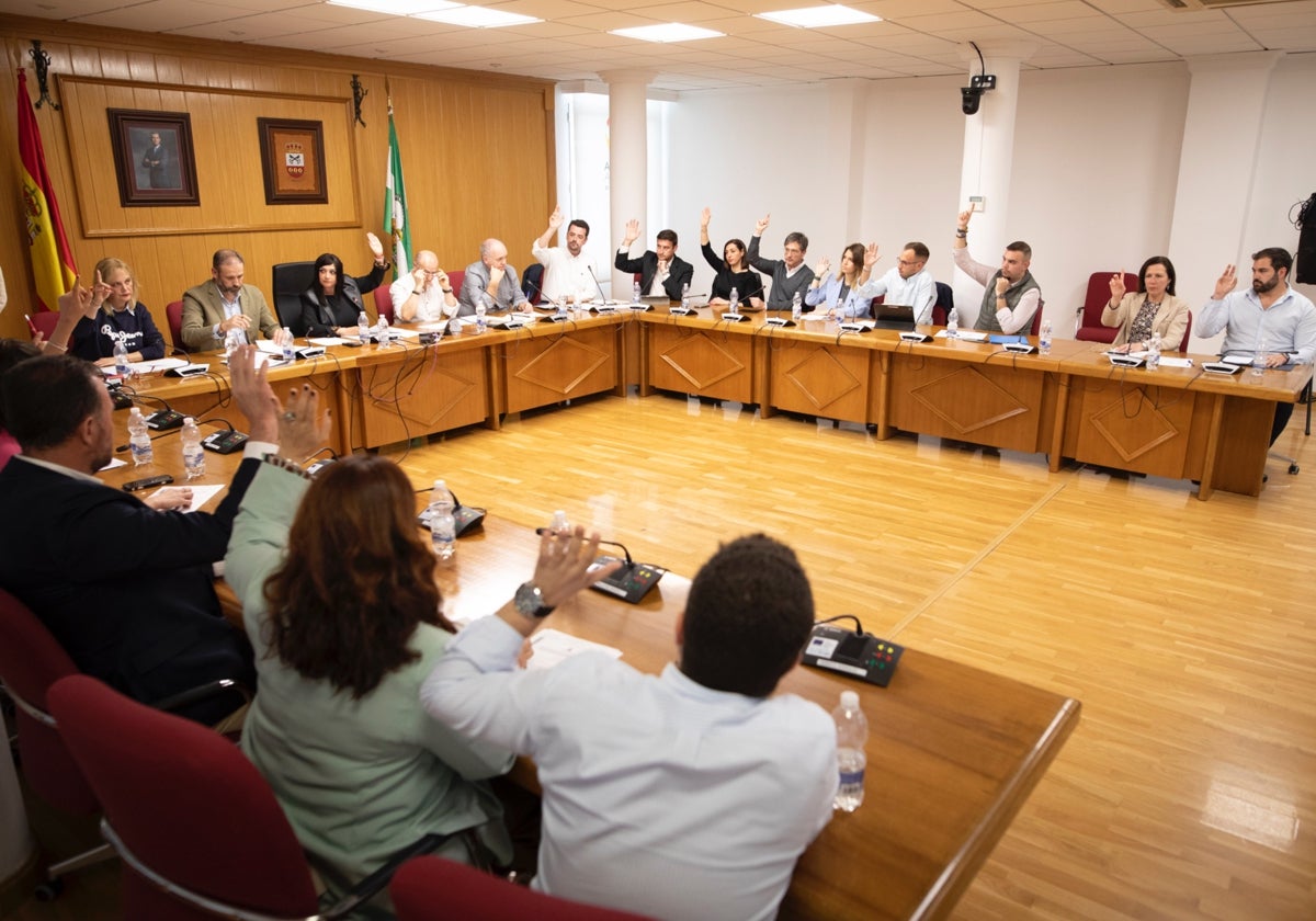 Momento en el que los 21 concejales de Armilla votan a favor de la declaración institucional