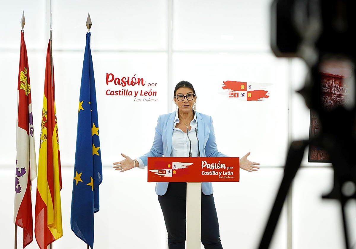 La secretaria de Organización del PSOE de Castilla y León, Ana Sánchez, este lunes en rueda de prensa