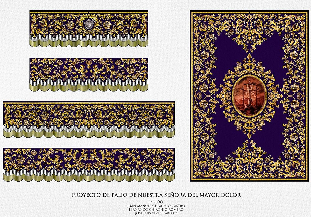 Diseño de bordados de bambalinas y techo del palio del Mayor Dolor