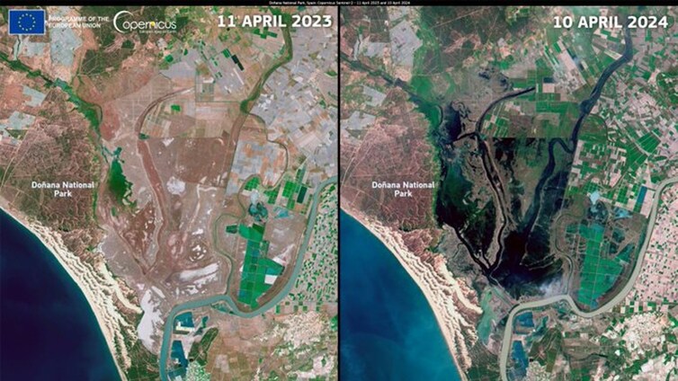 Así se ve Doñana antes y después de las últimas lluvias desde el espacio
