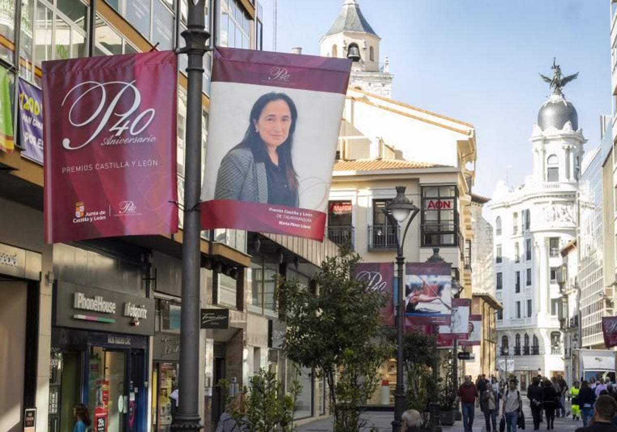 Banderolas alusivas a la entrega de los Premios Castilla y León en la calle Santiago de Valladolid