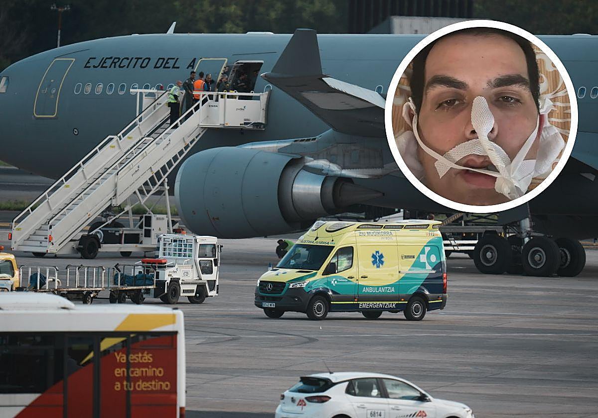 El aeropuerto de Bilbao en el momento de la llegada del avión que transporta a Álex García