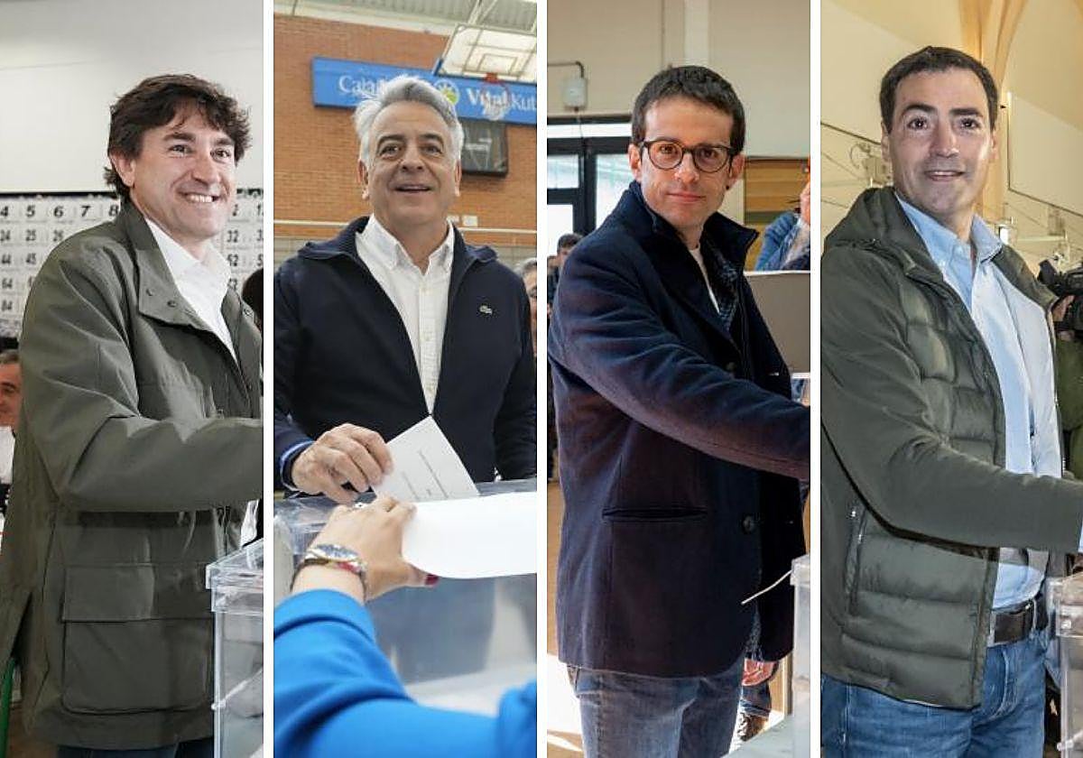 Los candidatos a lendakari del PSE Eneko Andueza, del PP Javier de Andrés, de EH Bildu Pello Otxandiano y del PNV Imanol Pradales
