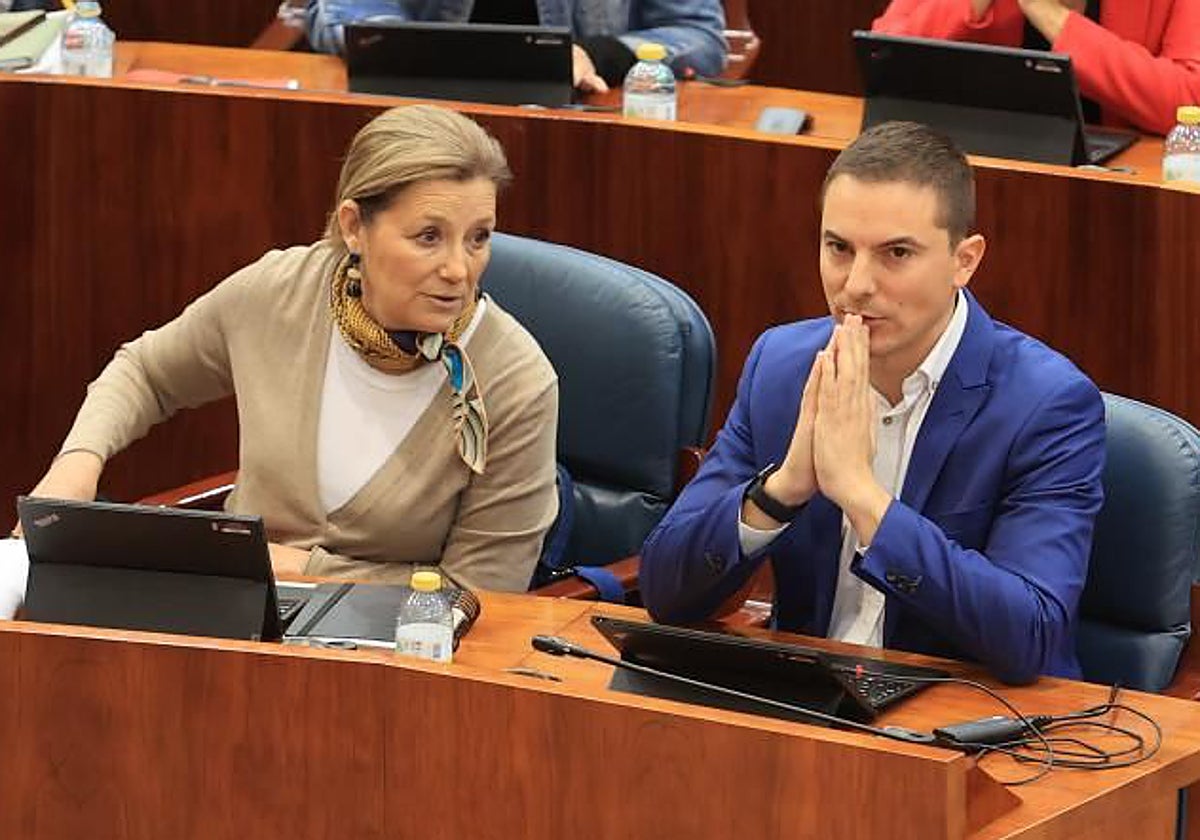 Juan Lobato, junto a Marta Bernardo, en la Asamblea de Madrid