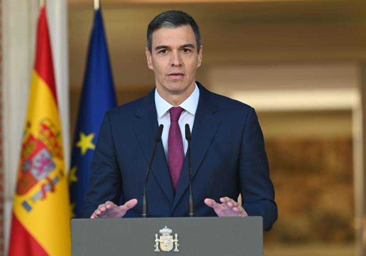 El presidente del Gobierno, Pedro Sánchez, durante su comparecencia en Moncloa