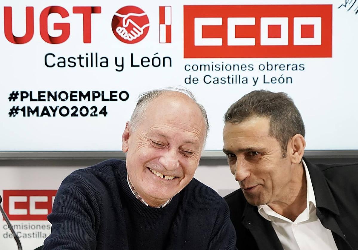 Faustino Temprano (UGT) Vicente Andrés (CCOO), durante la presentación de la manifestación del 1º de Mayo