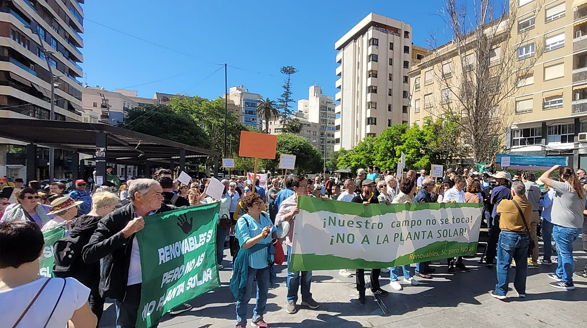 Manifestación de protesta de agricultores y vecinos de San Miguel de Salinas ante la Subdelegación del Gobierno en Alicante, esta semana.