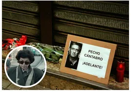 Una vela y un ramo junto al retrato del concejal José Luis Caso, asesinado en 1997, y una imagen de su mujer