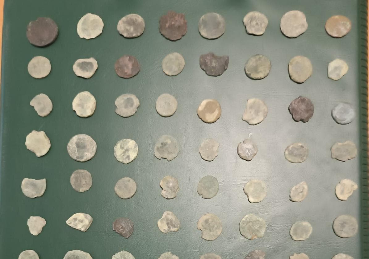 Algunas de las monedas intervenidas por la Guardia Civil en La Rambla